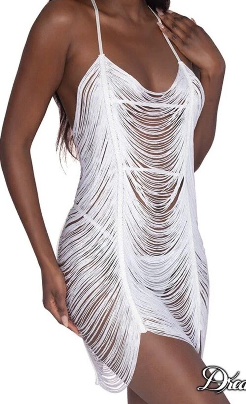 Dreamgirl White Draped Fringe Lingerie Chemise Size L